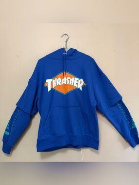 Thrasher Royal Blue Hoodie with Orange & White Logo